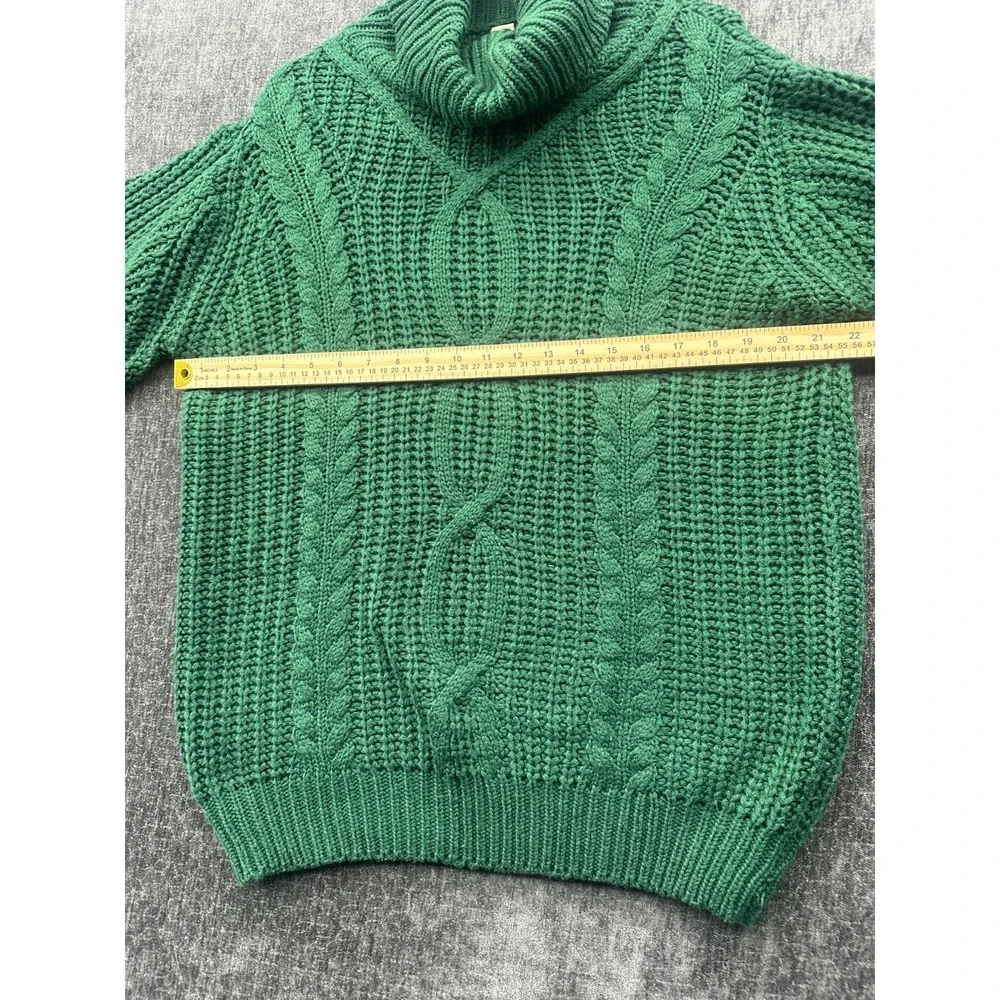 Allison Joy Sweater‎ Womens Medium Green Acrylic Cable Knit Ribbed Turtleneck